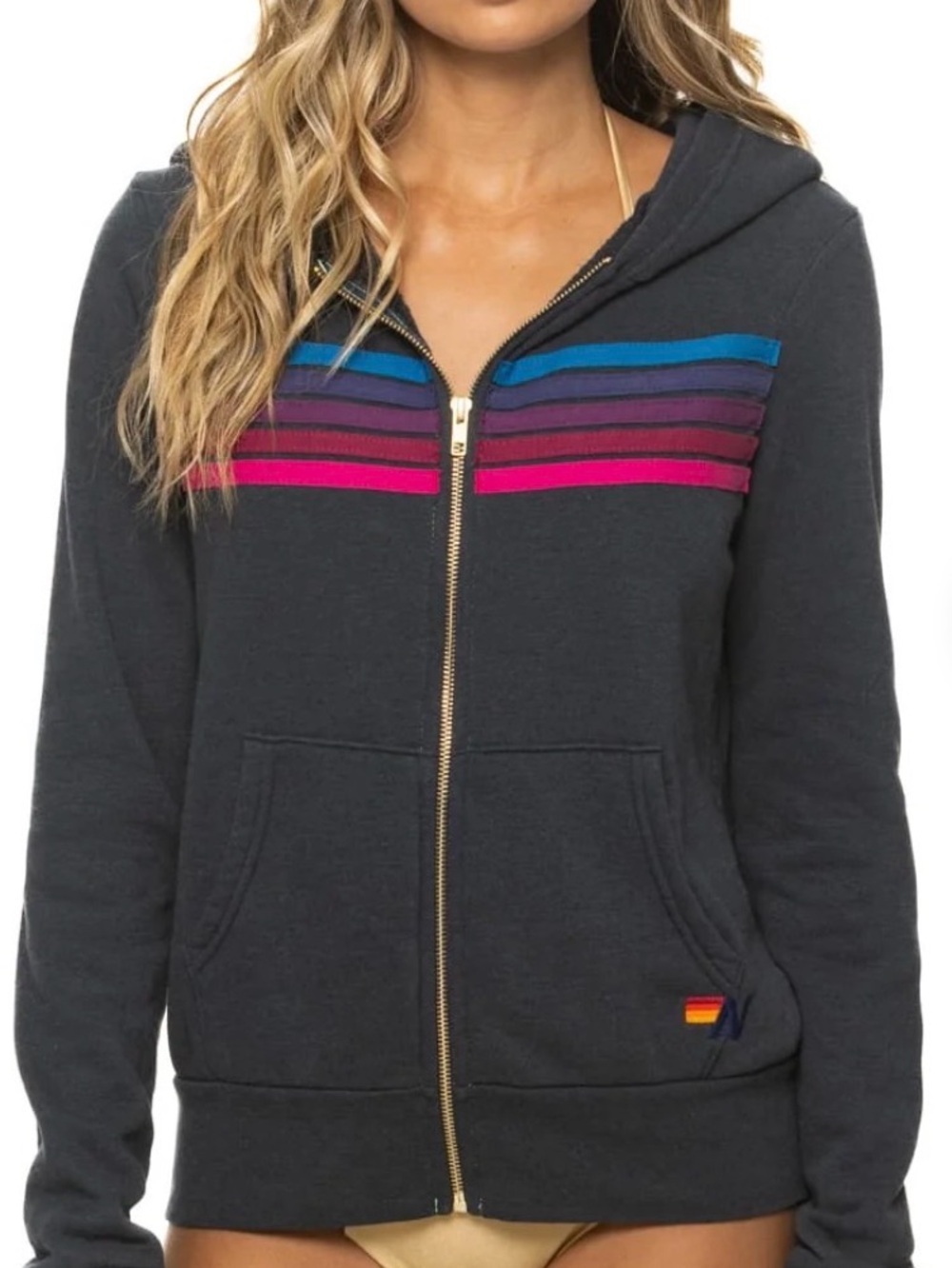 Aviator Nation: 5 STRIPE HOODIE - CHARCOAL // PINK // PURPLE